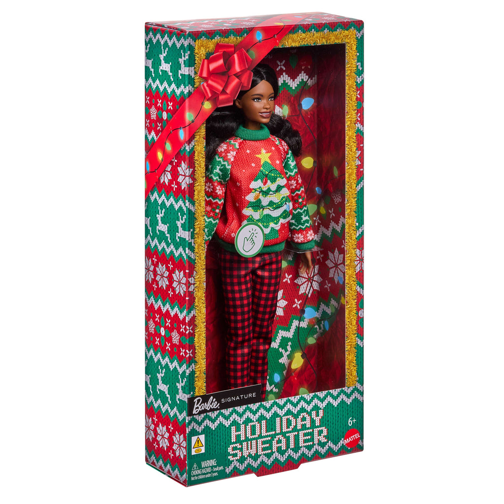 Barbie Holiday Sweater Doll with Long Brunette Hair