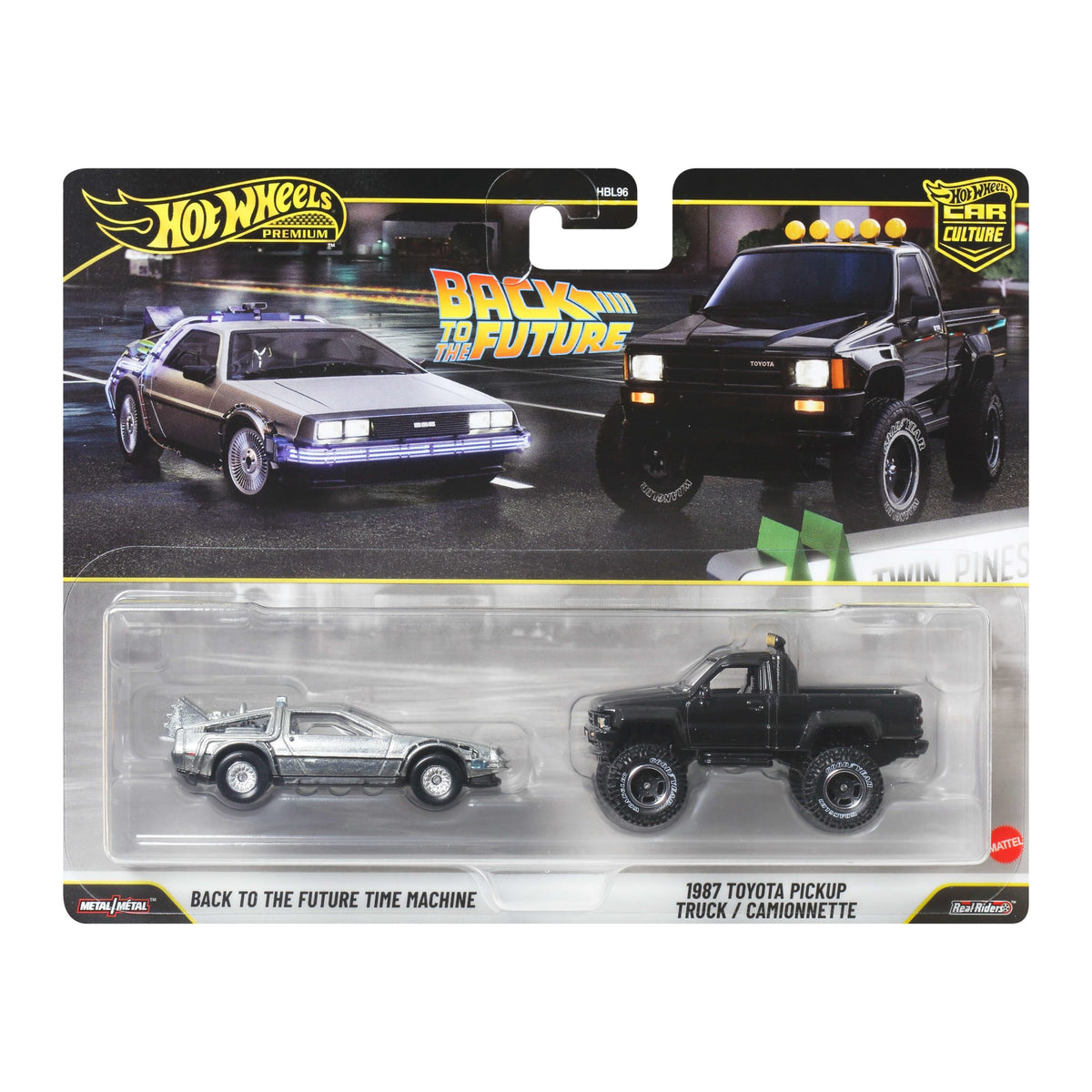 Hot Wheels Premium Car Culture 2-Pack Back to the Future Time Machine & 1987 Toyota Pickup Truck / Camionnette