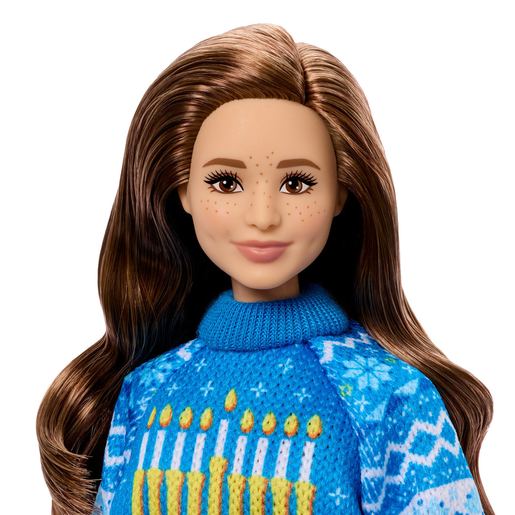 Barbie Holiday Sweater Doll with Brunette Wavy Hair