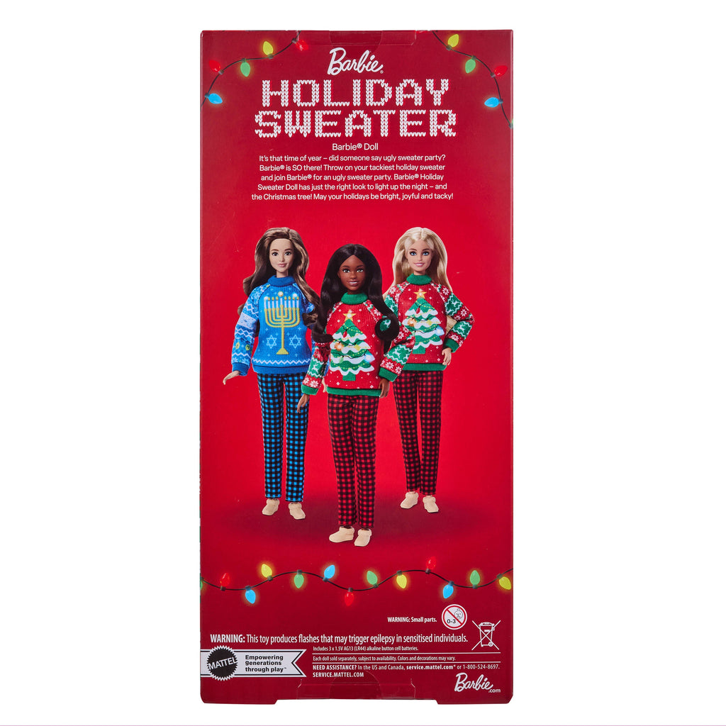 Barbie Holiday Sweater Doll with Long Brunette Hair