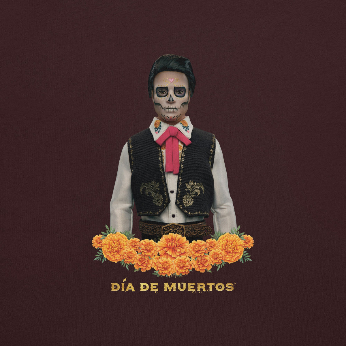 Barbie Día de Muertos Ken Embroidered Oxblood T-Shirt