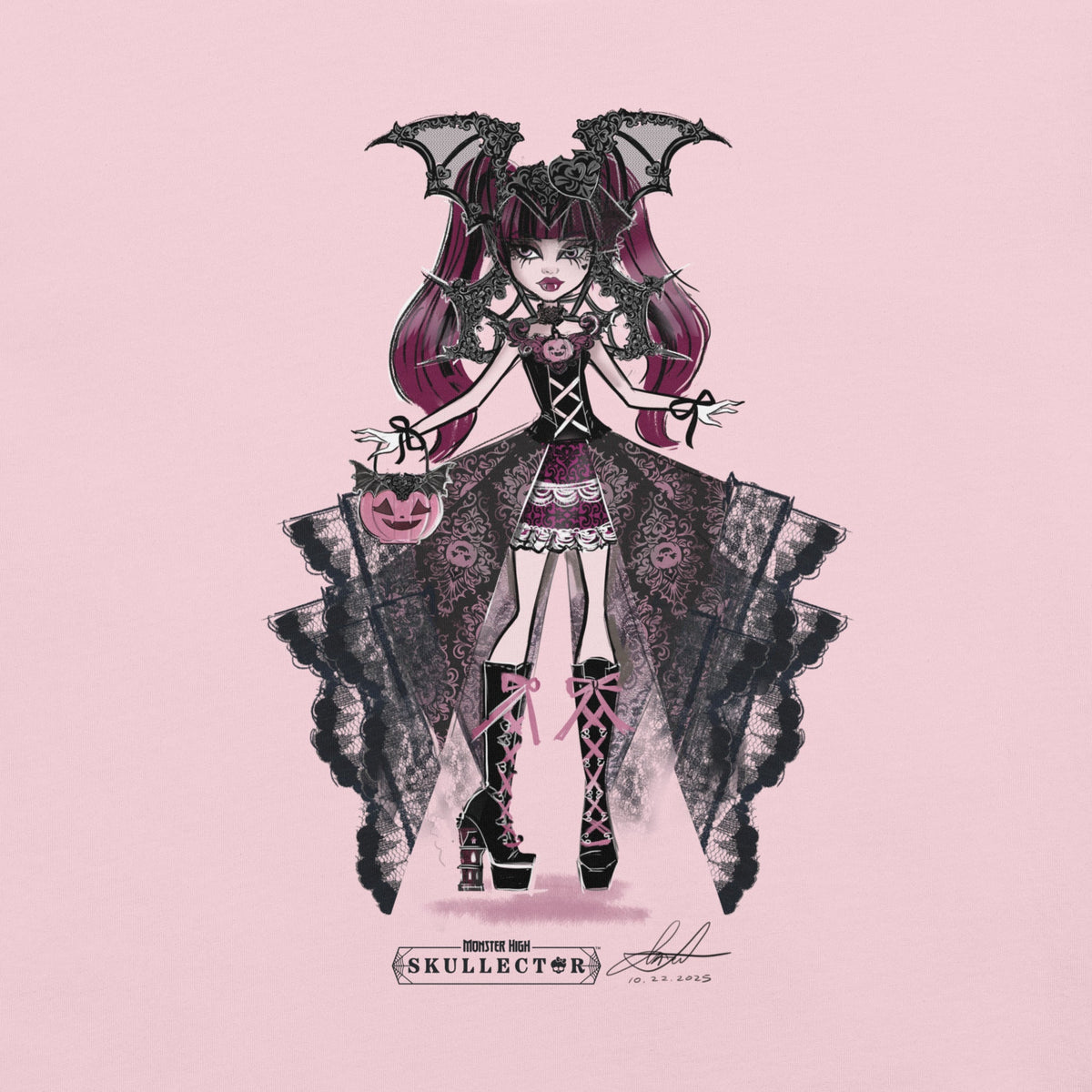 Monster High Draculaura Halloween Edition Art by Annalise Lao Pink T-shirt